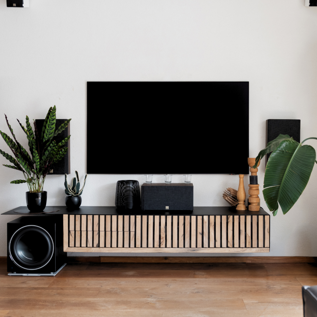 tv meubel deluxe met laden lattenwand massief eikenhout